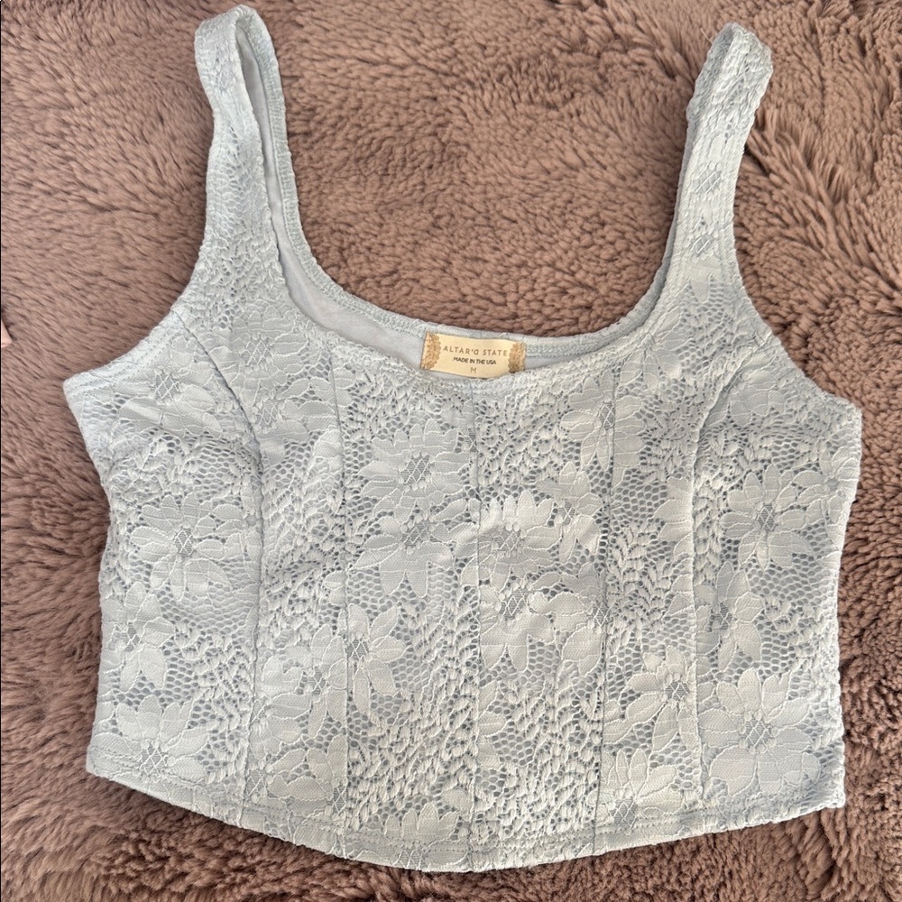 Altar'd State Floral Lace Crop Top - Light blue size medium